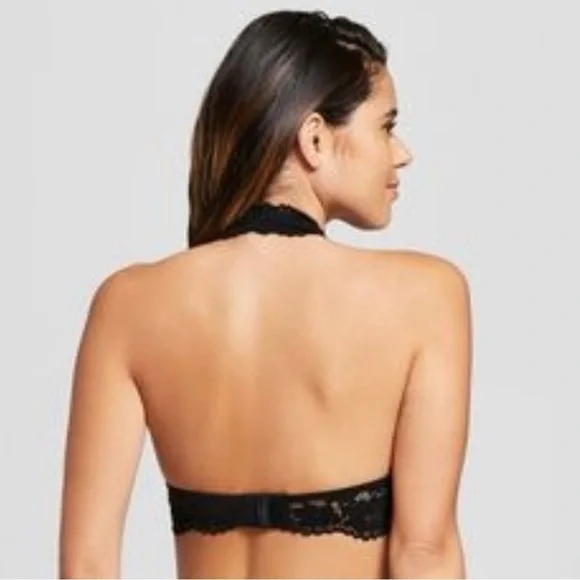 Black Lace Padded Halter Bralette Size S - Picture 3 of 8